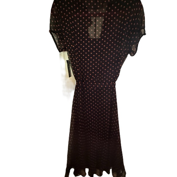 JBS Midi Dress Womens 14W Brown Polka Dot Ruffle Tie Semi Sheer Faux Wrap - Picture 4 of 9